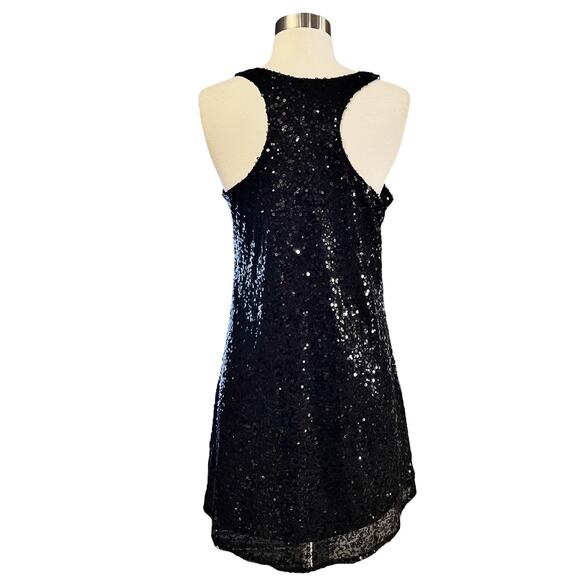 Cocktail Black Sequins Dress Swing Sleeveless Racerback by UNIX LBD Small NWT - Picture 7 of 8